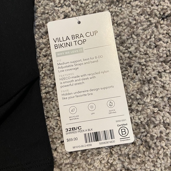 Athleta Villa Bra Cup Bikini Top Black NWT 32B/C - Picture 3 of 5
